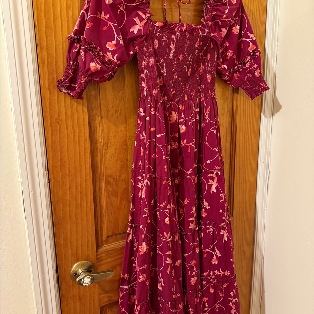Hill House Burgundy Floral Long Sleeve Dress - Picture 3 of 8